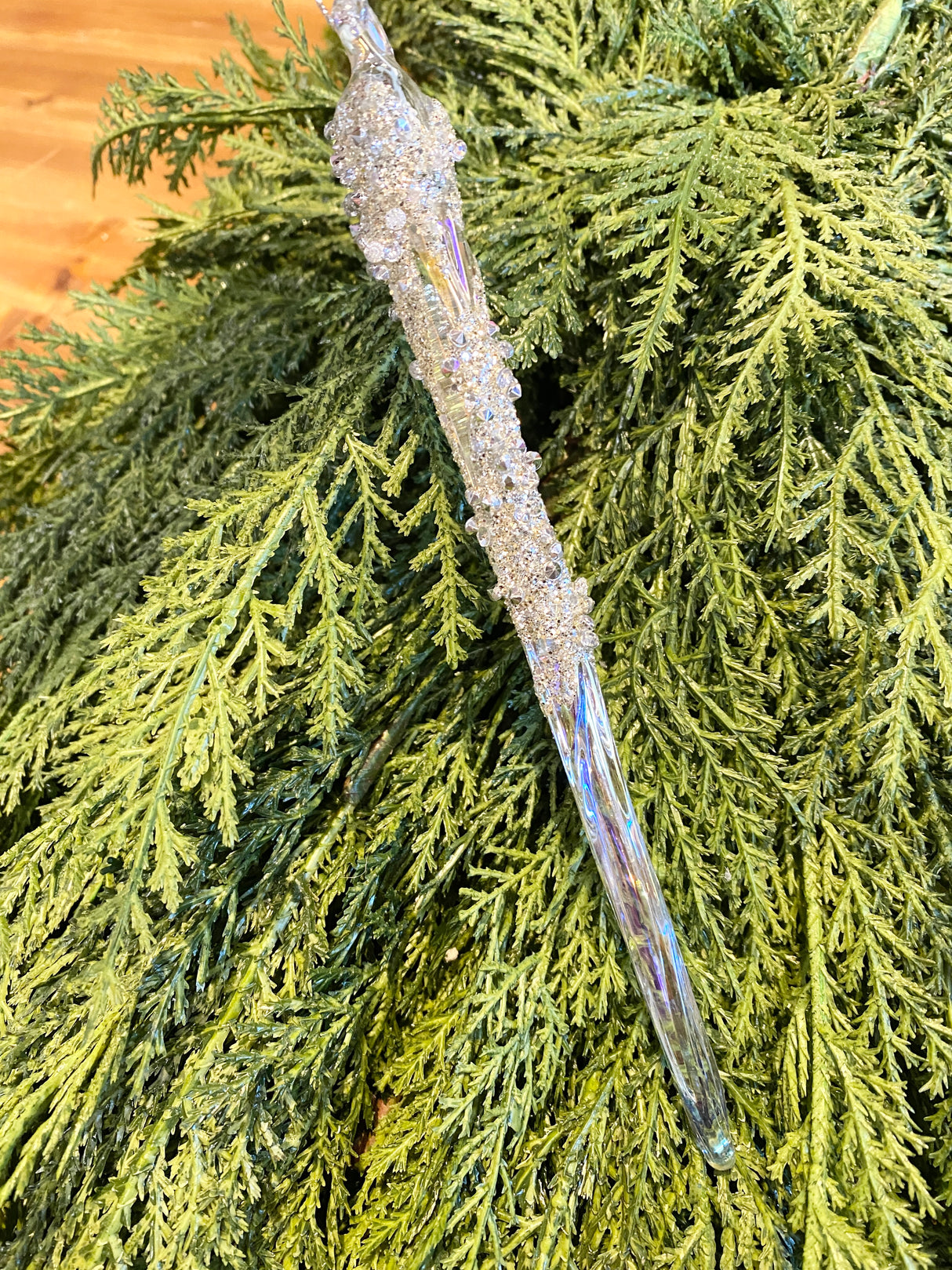 Glass Frosted Icicle Ornament