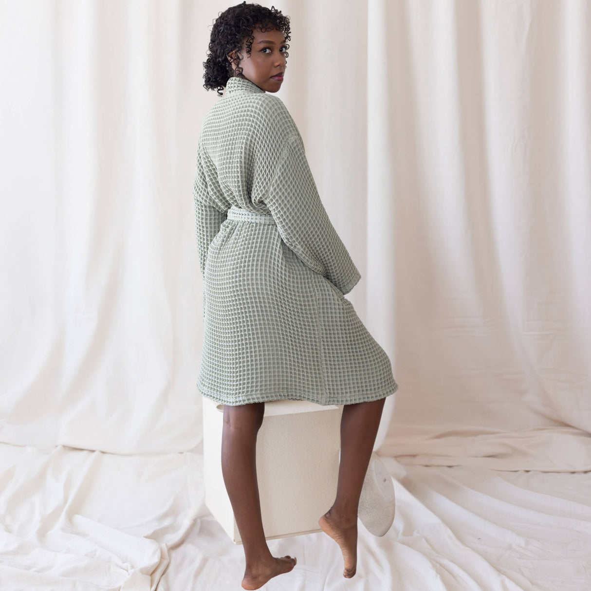 Sage Luxurious Waffle Bathrobe / XXL