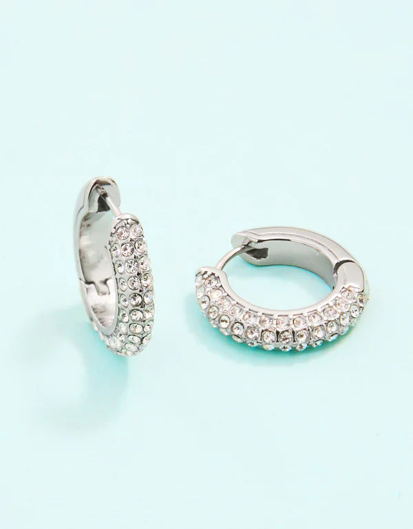 Splash Silver Shine On Pave Hoop Earrings