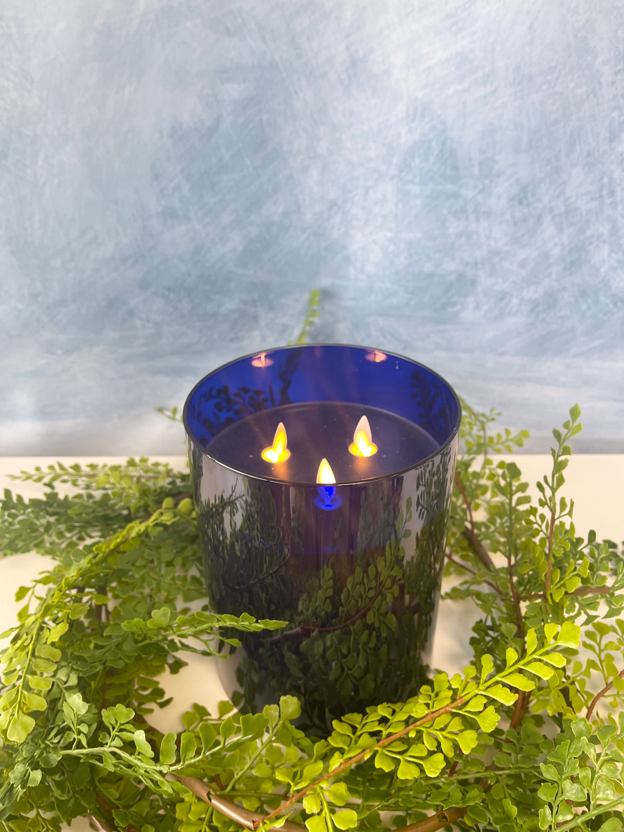 Dark Blue 3-Wick 6x8" LED Candle