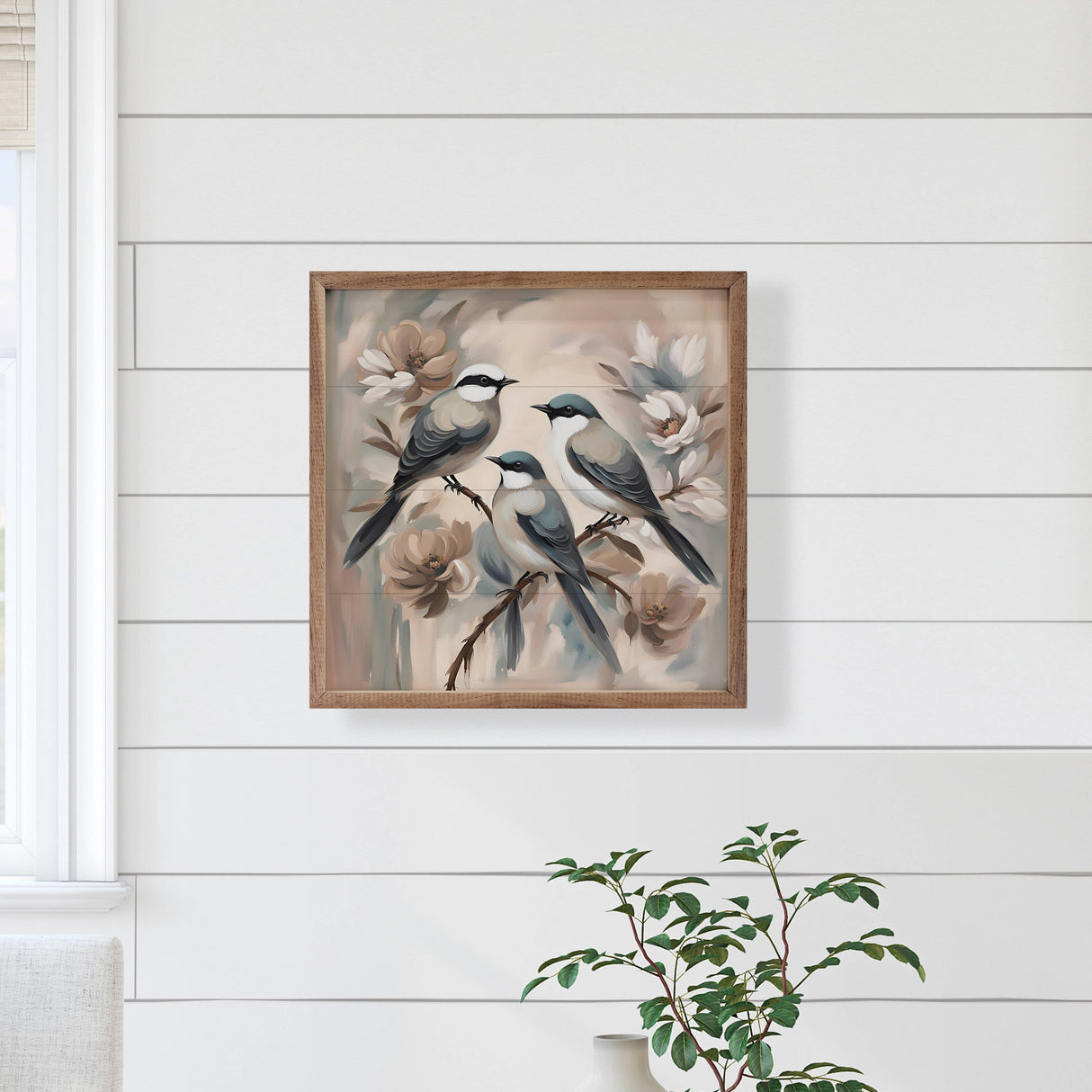 16" Three Birds On Floral Branch