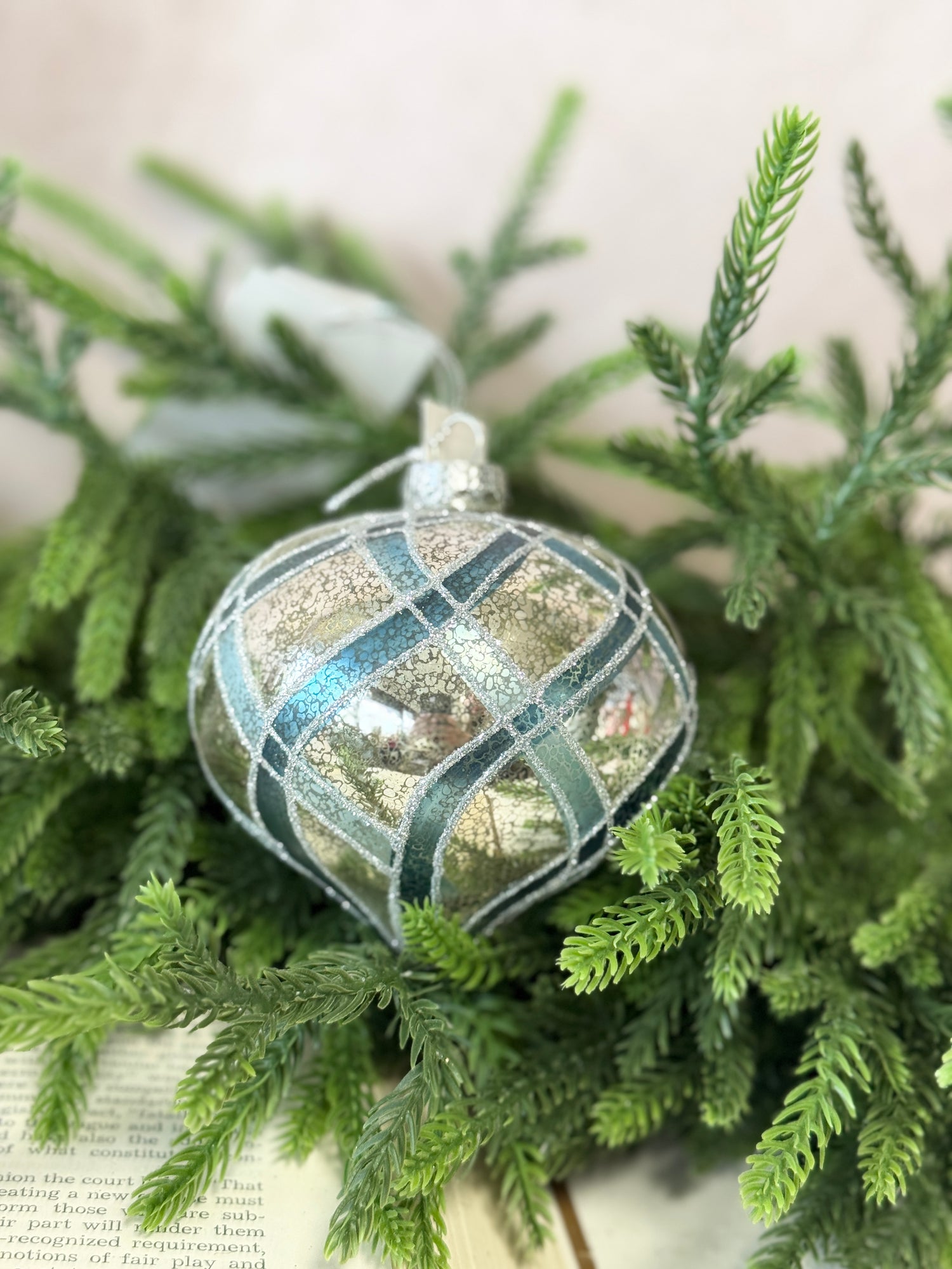 Mercury Glass Blue Stripe Ornament - 3 Styles