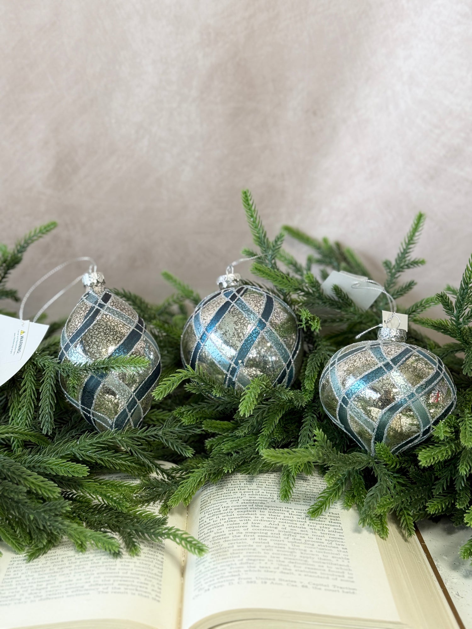 Mercury Glass Blue Stripe Ornament - 3 Styles