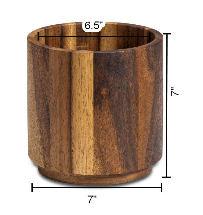 Large Acacia Lazy Susan Utensil Holder