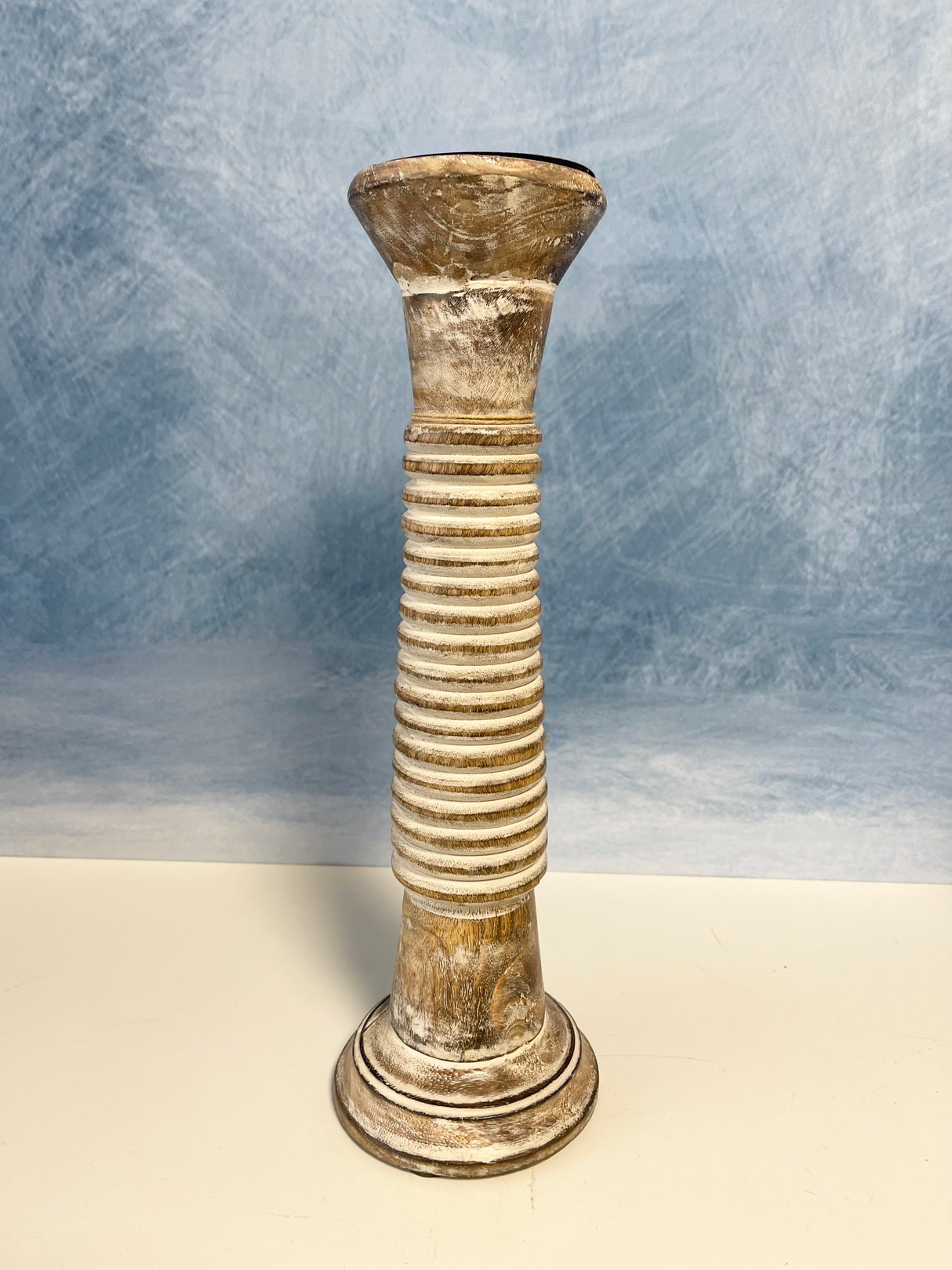 Ribbed Wood Pillar Candleholder - 3 Sizes