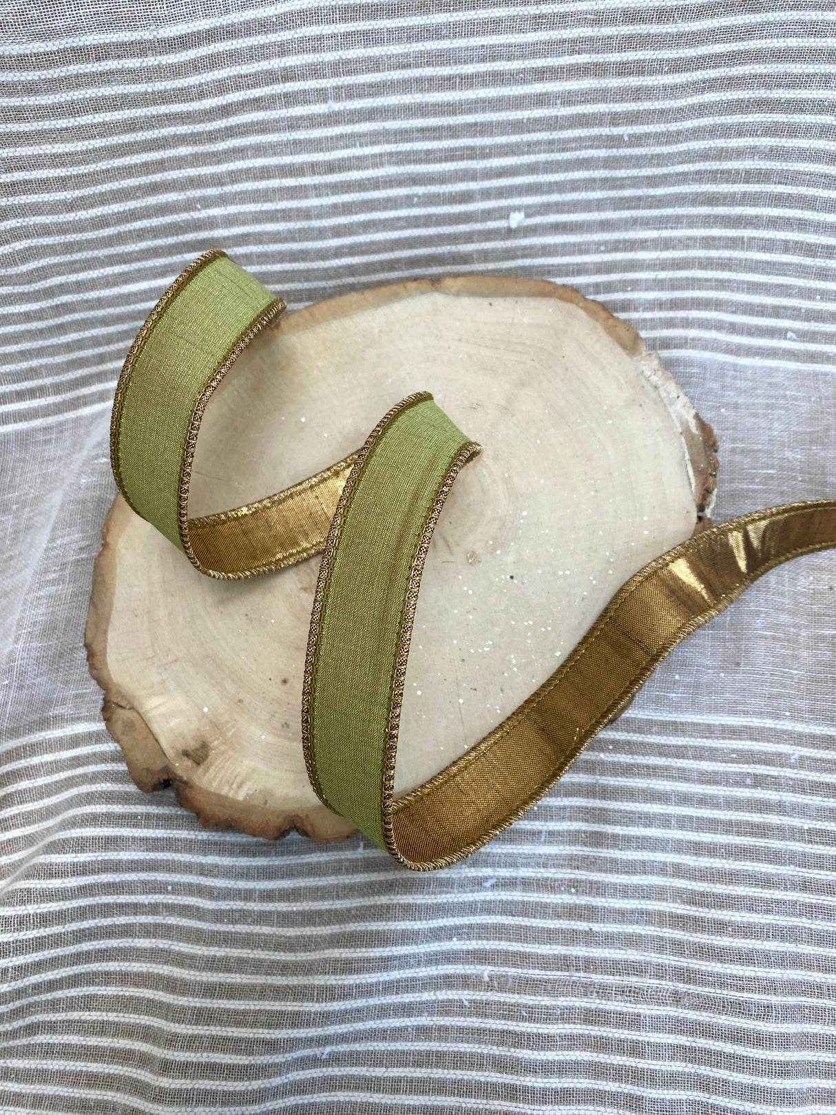 1" Green Fusion Dupion Ribbon Bolt