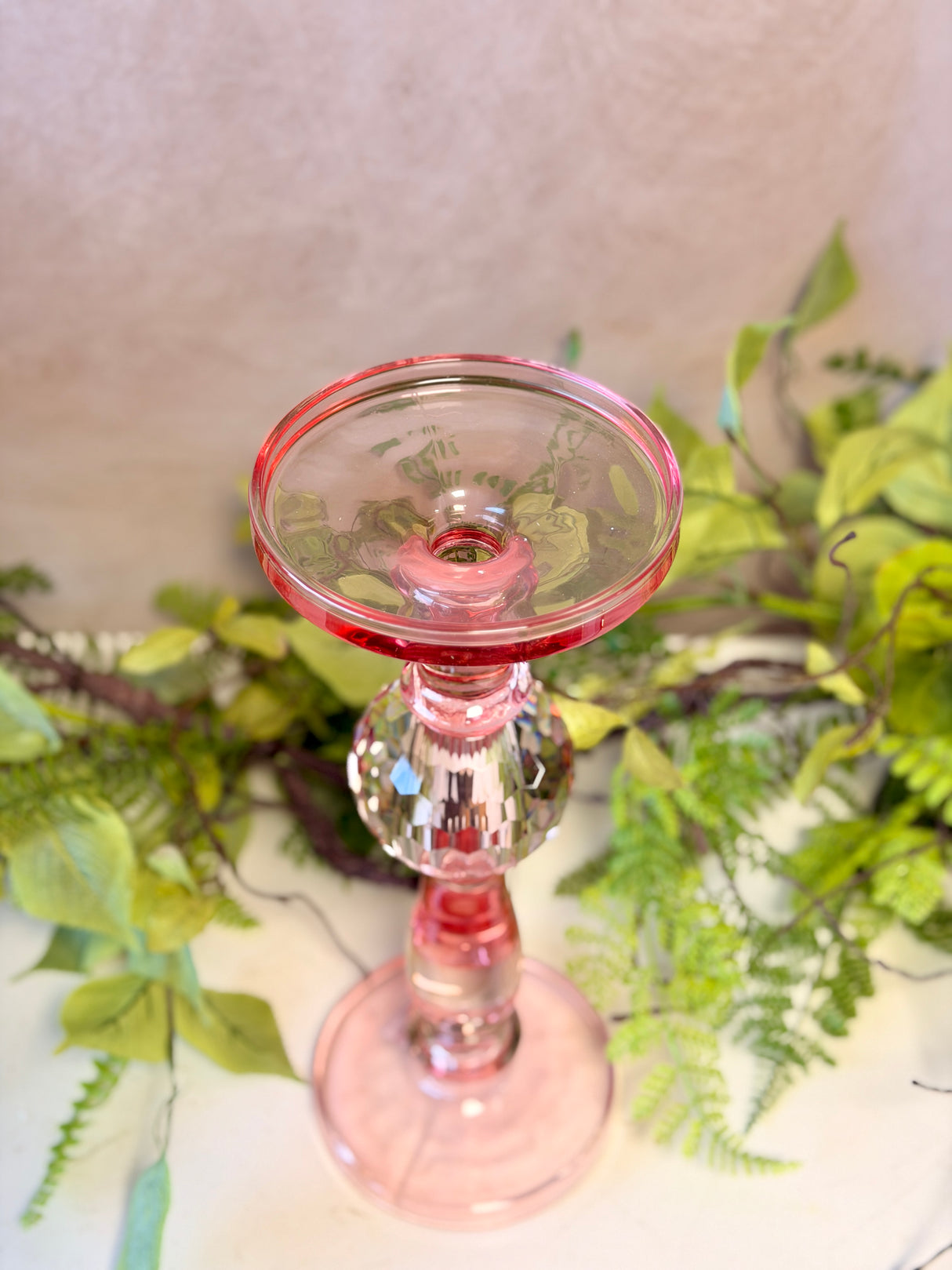 13" Pink Glass Candleholder