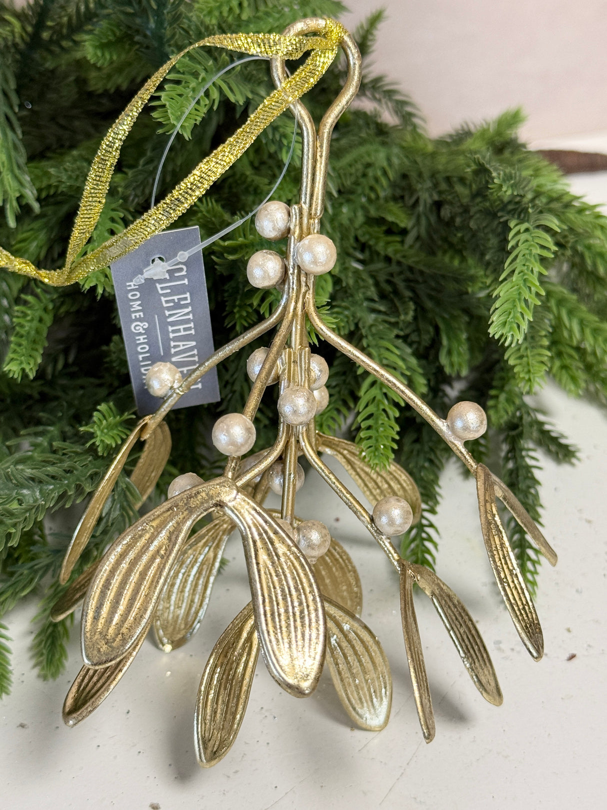 Gold Metal Mistletoe Ornament