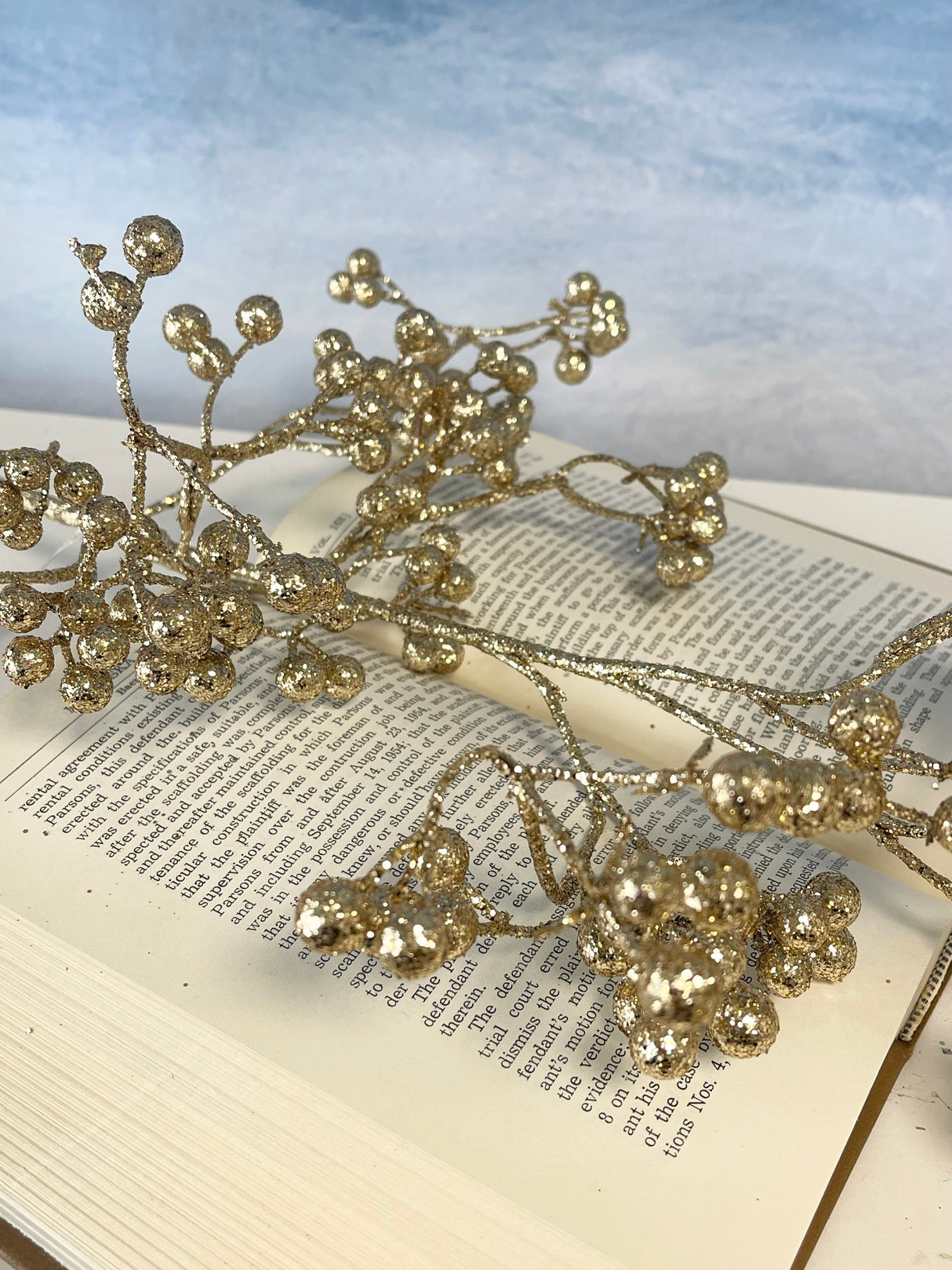 Gold Glittered Berry Spray