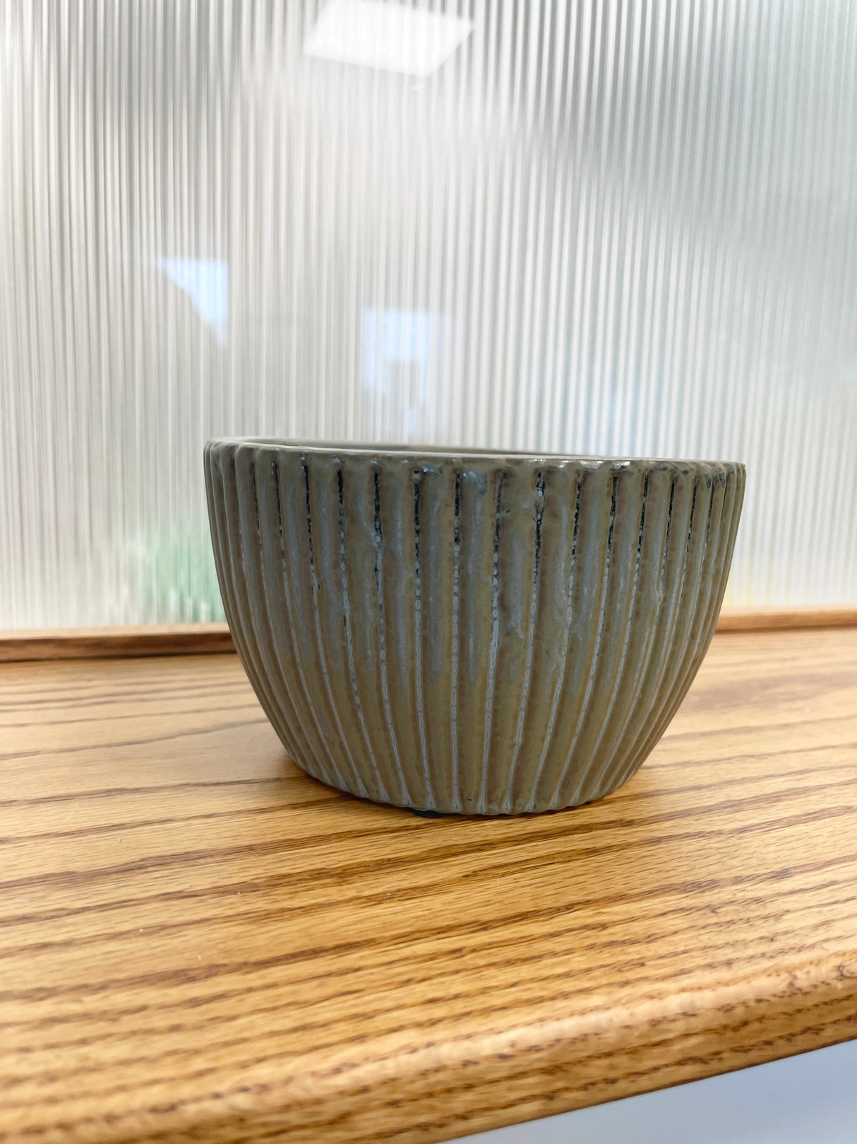 Blue Hue Ribbed Stoneware Planter