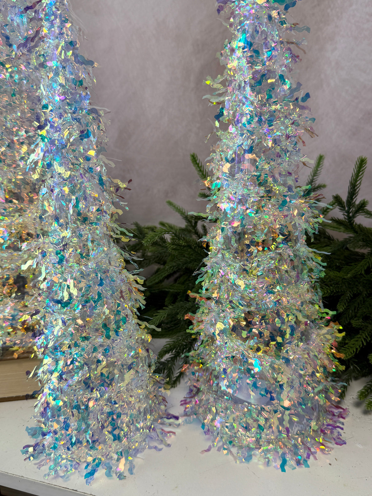 Iridescent Tinsel Cone Tree Set of 3
