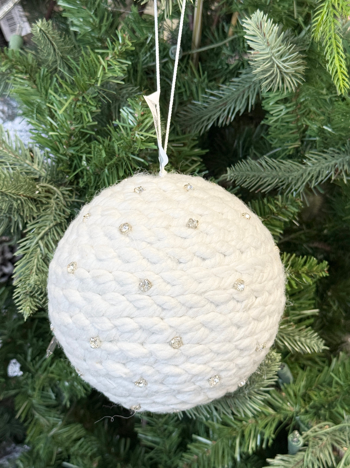 6" White Jewel Braid Yarn Ornament