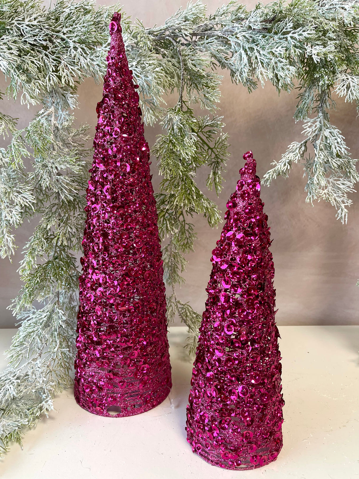 Hot Pink Glamour Sequin Tree Set of 2