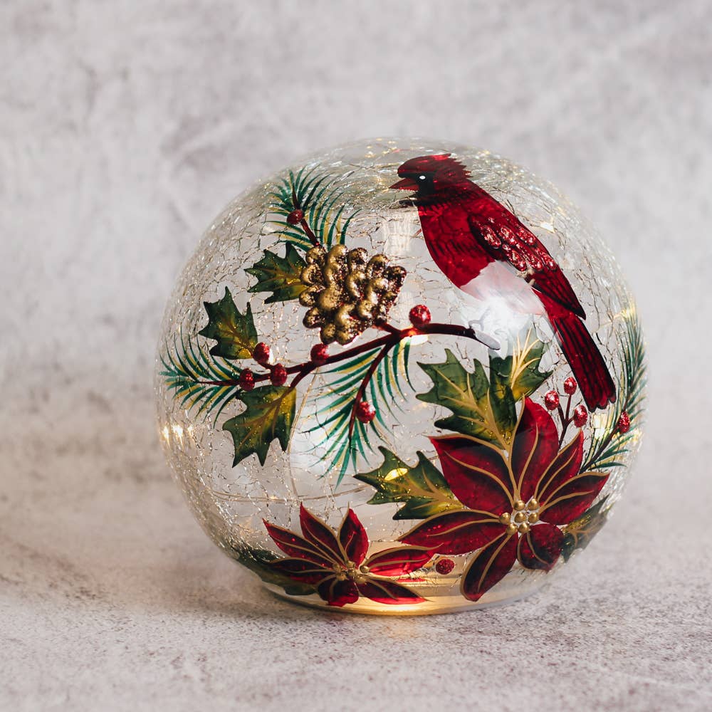 Poinsettia Cardinal Lighted Glass Orb