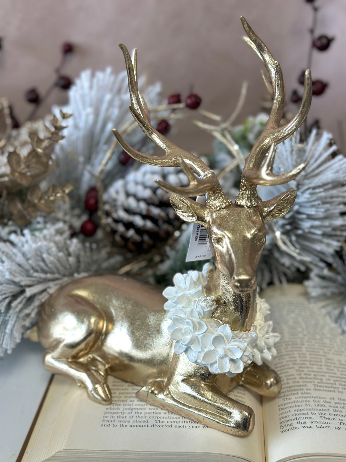 Winter Tale Gold Resin Laying Deer