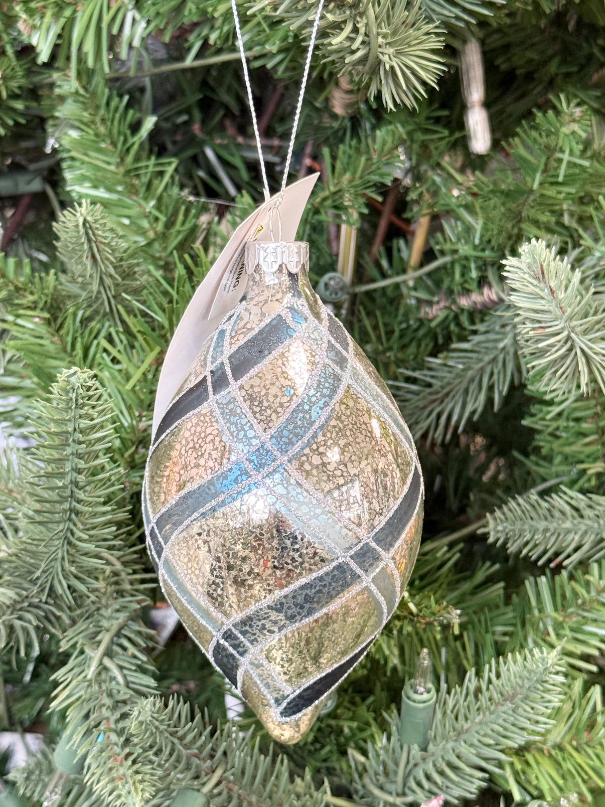 Mercury Glass Blue Stripe Ornament - 3 Styles
