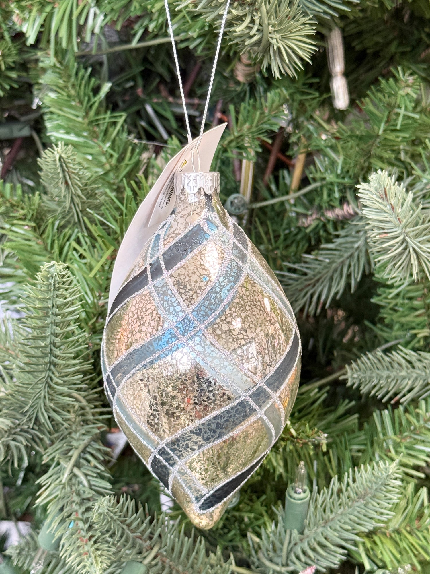 Mercury Glass Blue Stripe Ornament - 3 Styles