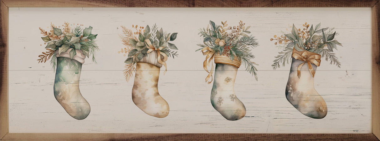 Four Neutral Filled Stockings Wood Art