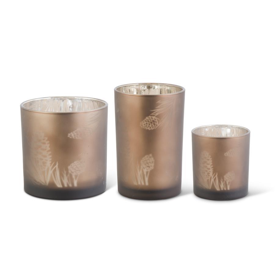 Frosted Brown Glass Candleholders -3 Sizes