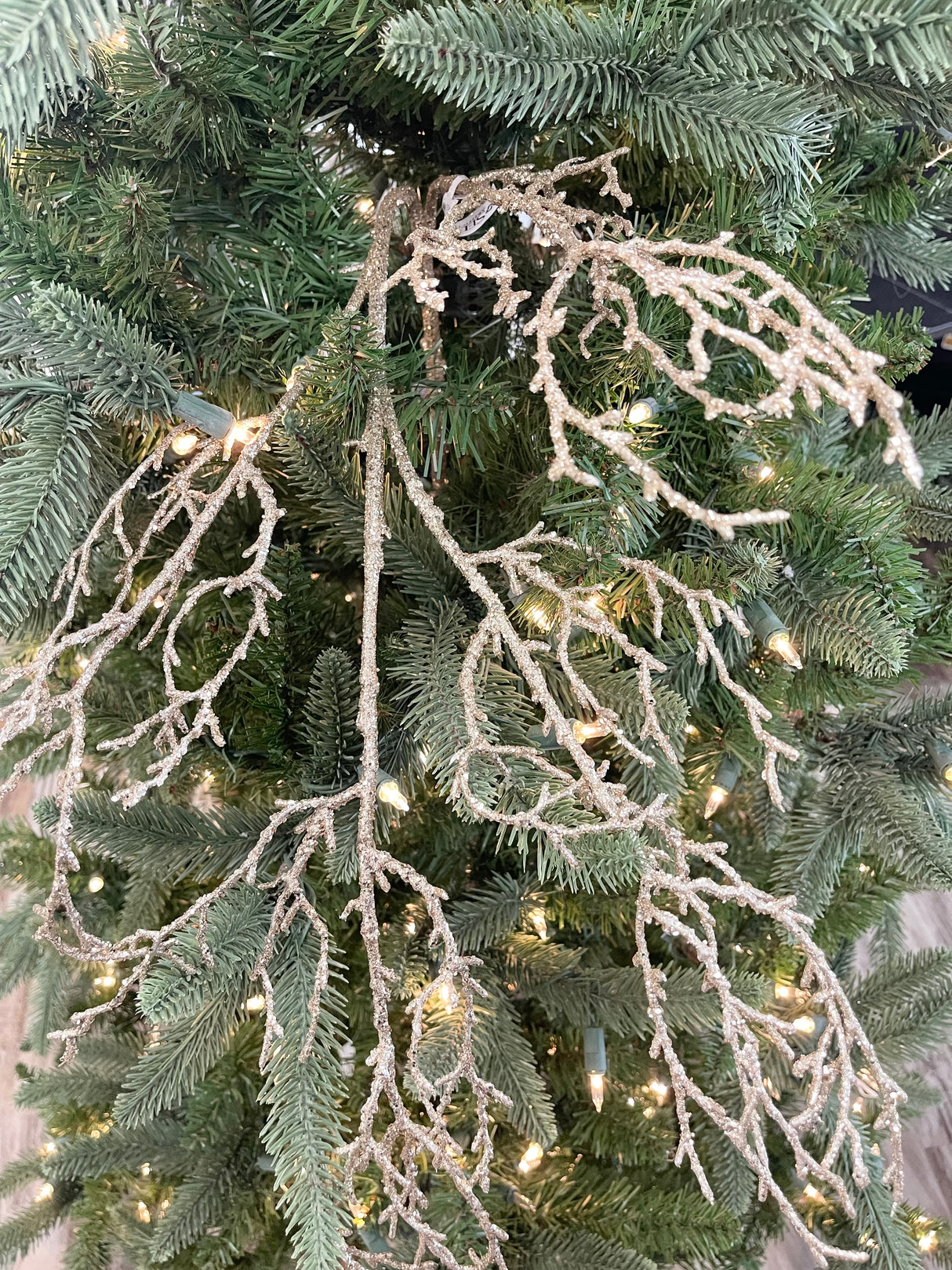 Champagne Glittered Twig Spray