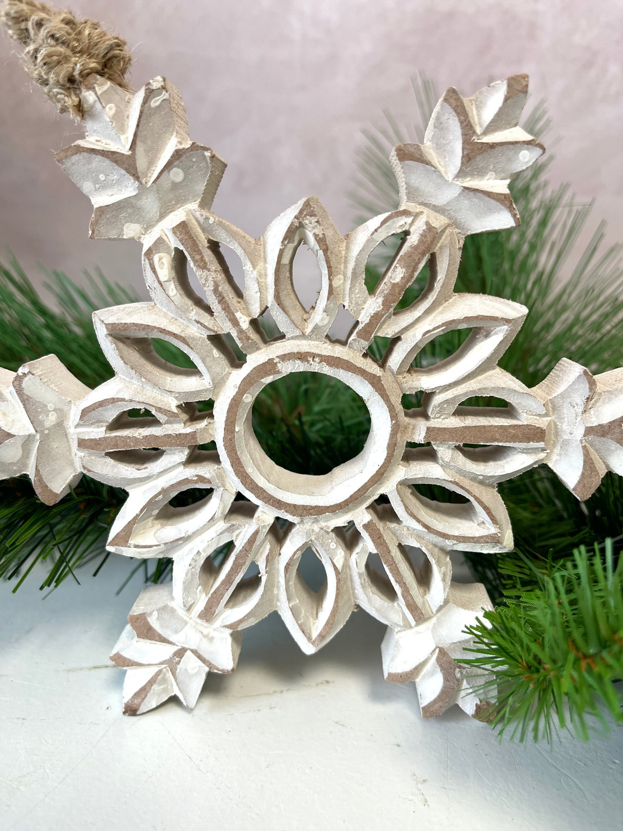 Carved Wood Snowflake Ornament s