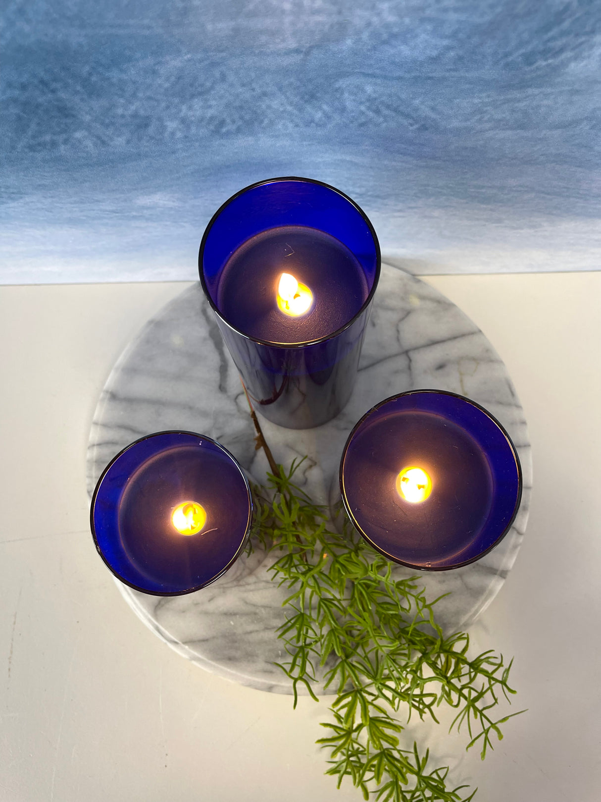 Blue Moving LED Glass Candle Set