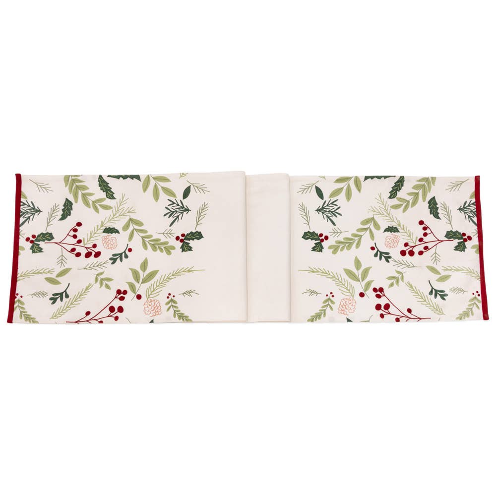 72" Long Holly & Berries Cotton Table Runner