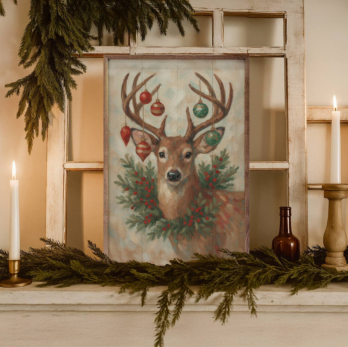 Christmas Whitetail Deer With Wreath