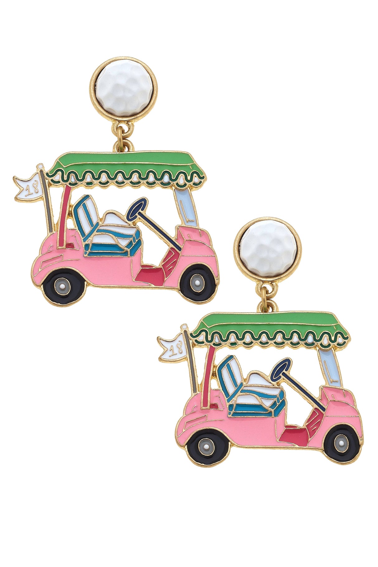 Carting Around Enamel Golf Cart Earrings