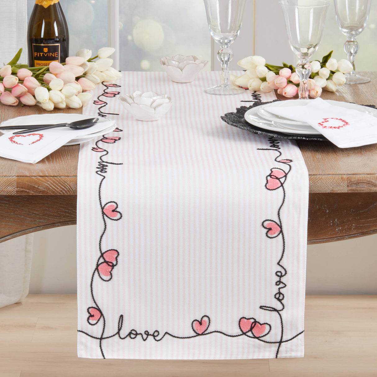 Embroidered Love Table Runner