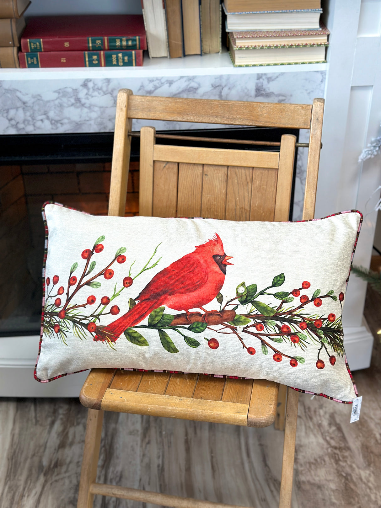 Chenille Cardinal Lumbar Pillow