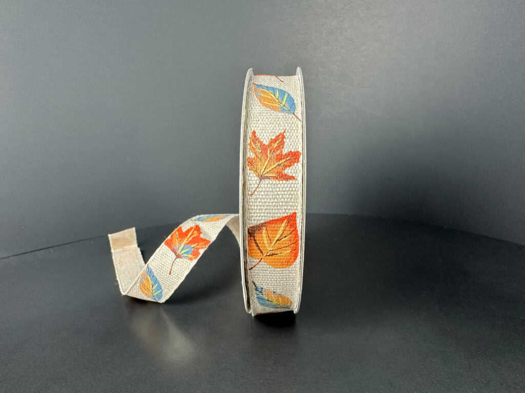 5/8" Unwired Orange Leaves Ribbon Bolt