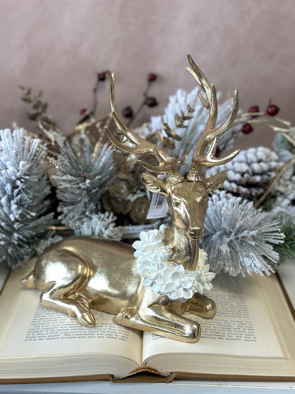 Winter Tale Gold Resin Laying Deer