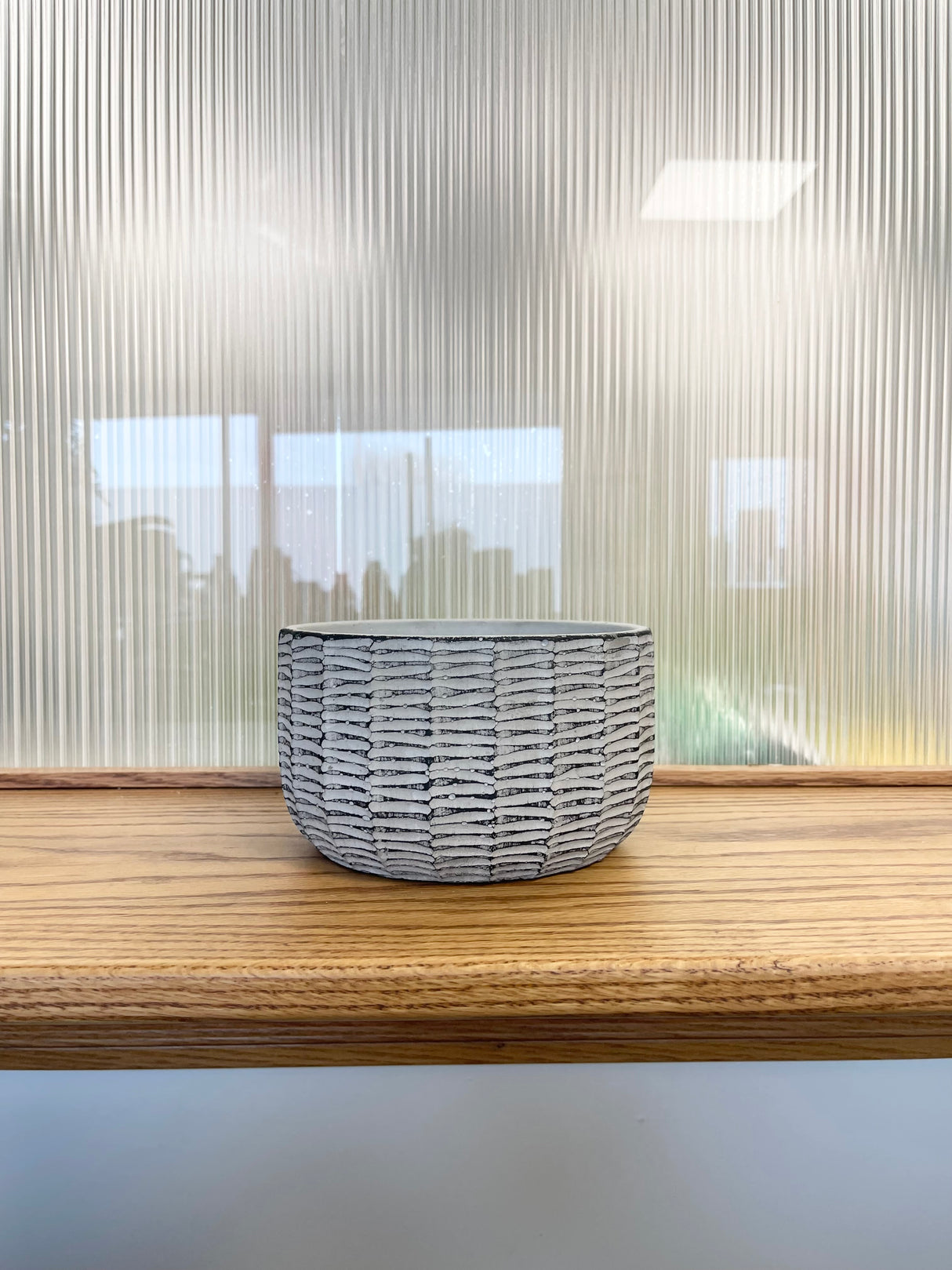 Short Carved Cement Black Pot