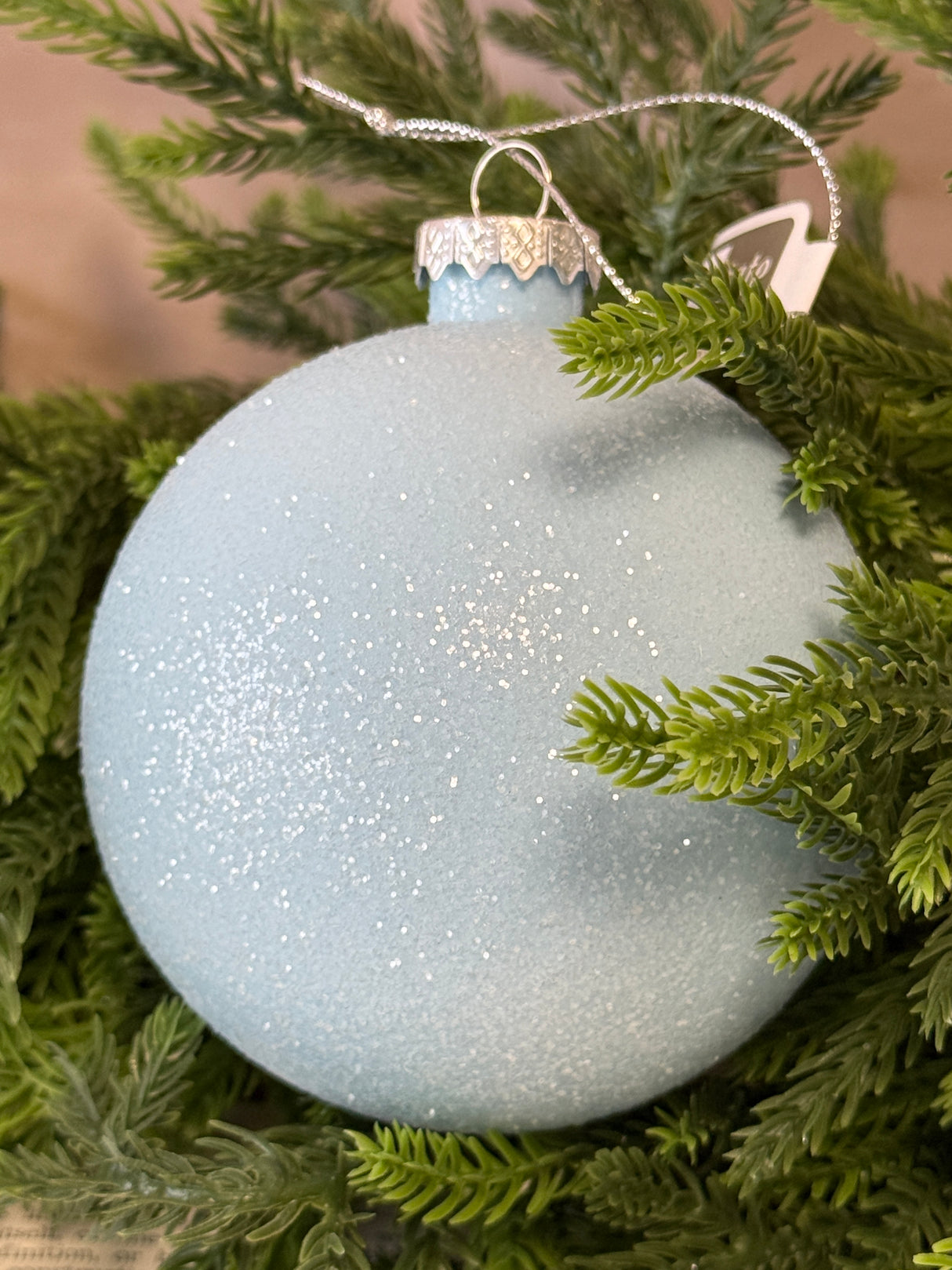 4" Glittered Soft Blue Ornament