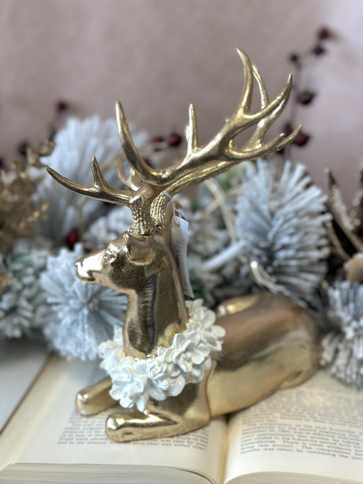 Winter Tale Gold Resin Laying Deer