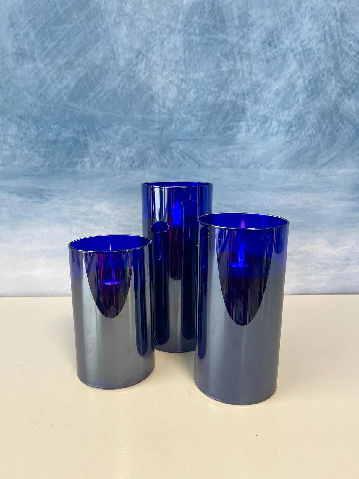 Blue Moving LED Glass Candle Set