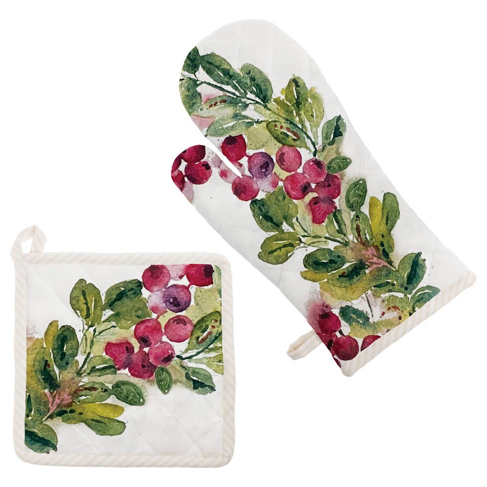 Cranberry Wreath Cotton Pot Holder Set