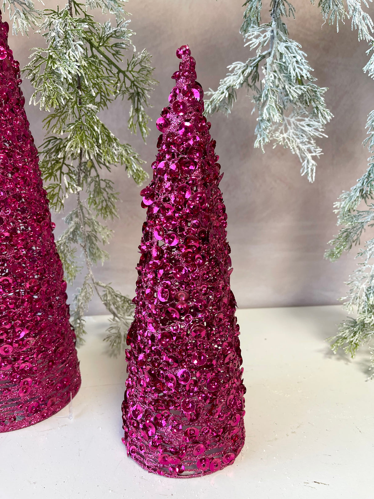 Hot Pink Glamour Sequin Tree Set of 2