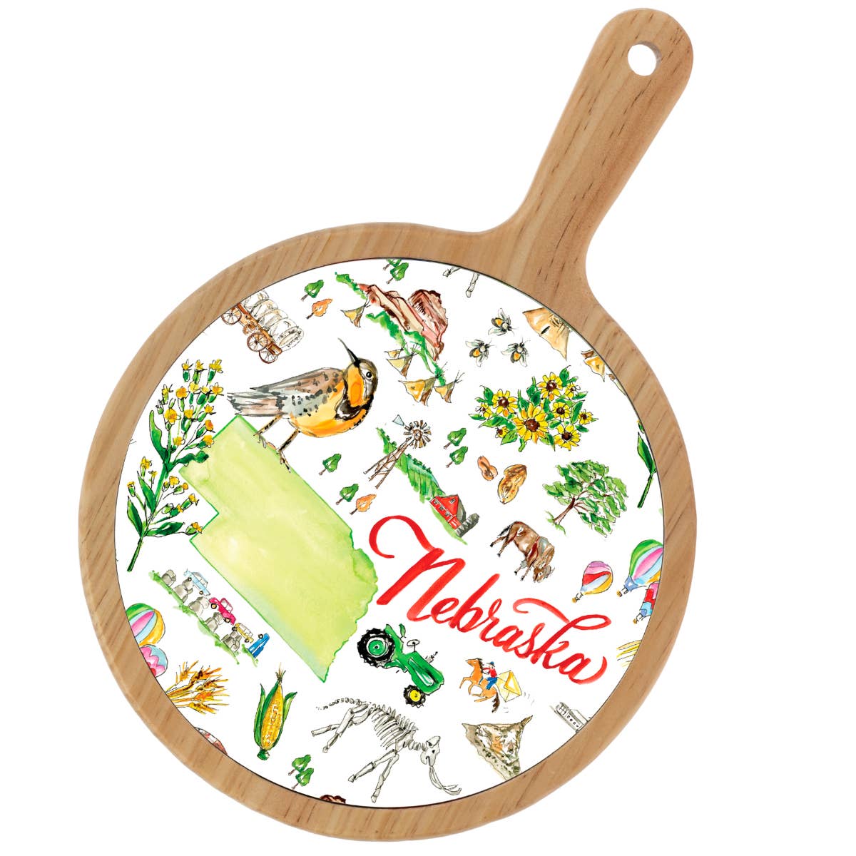 Nebraska Bamboo & Ceramic Cheese Board