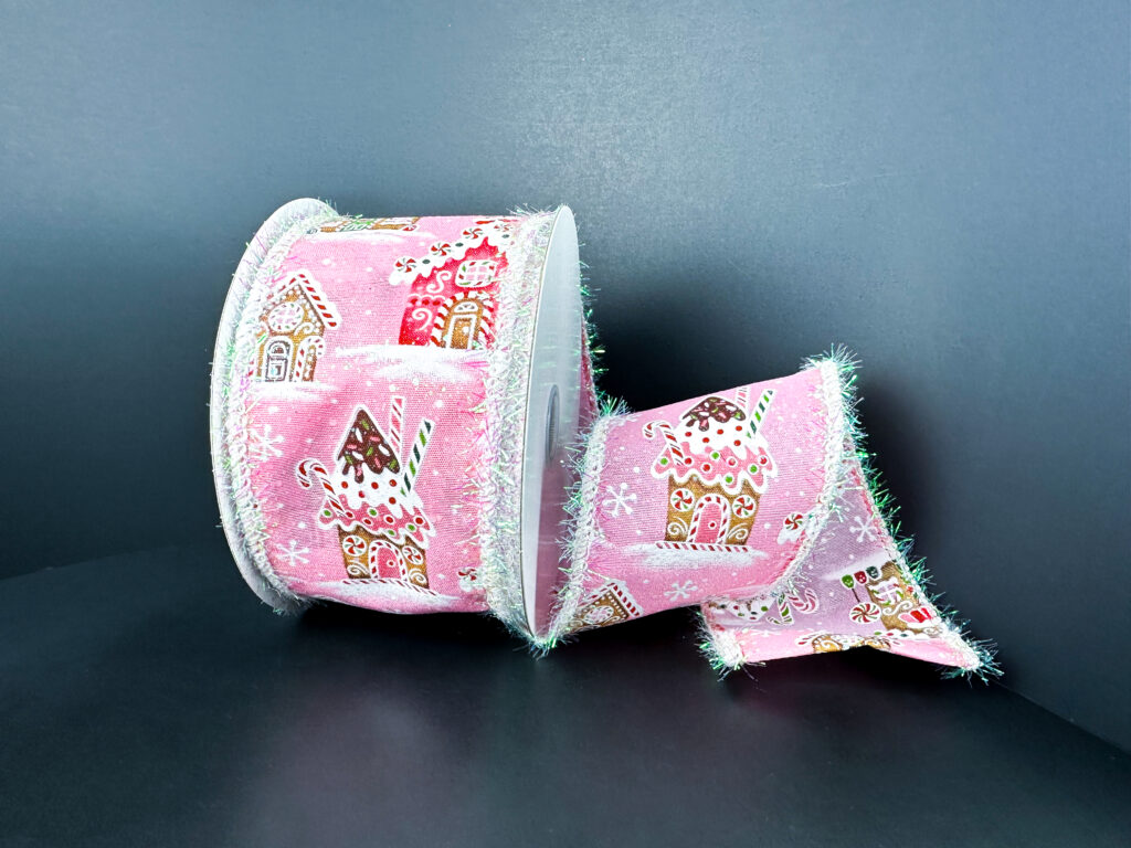 2.5" Pink Gingerbread Village Ribbon Bolt