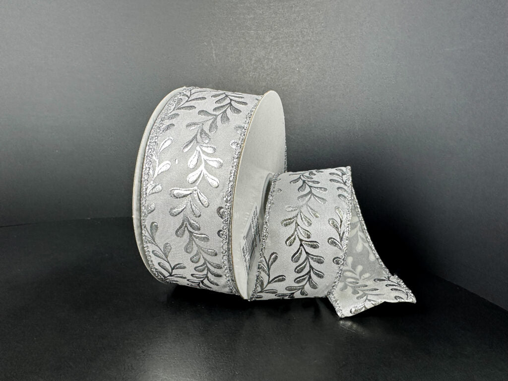1.5" Silver Satin Vines Ribbon Bolt