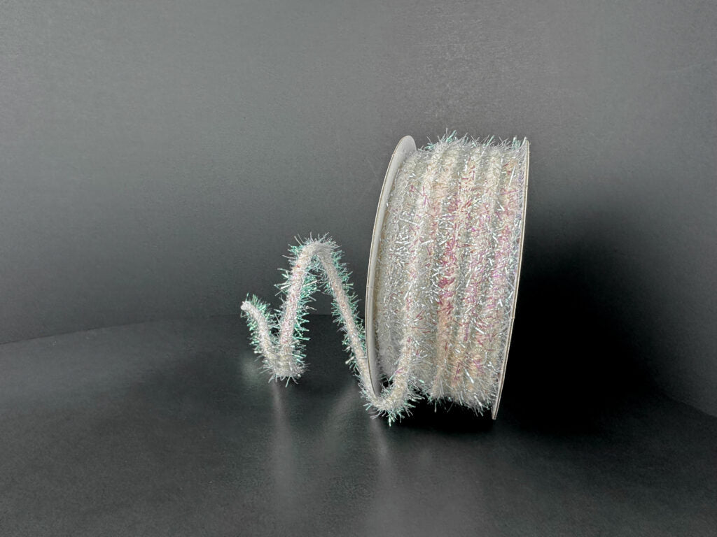 White Irridescent Tinsel Rope Ribbon Bolt
