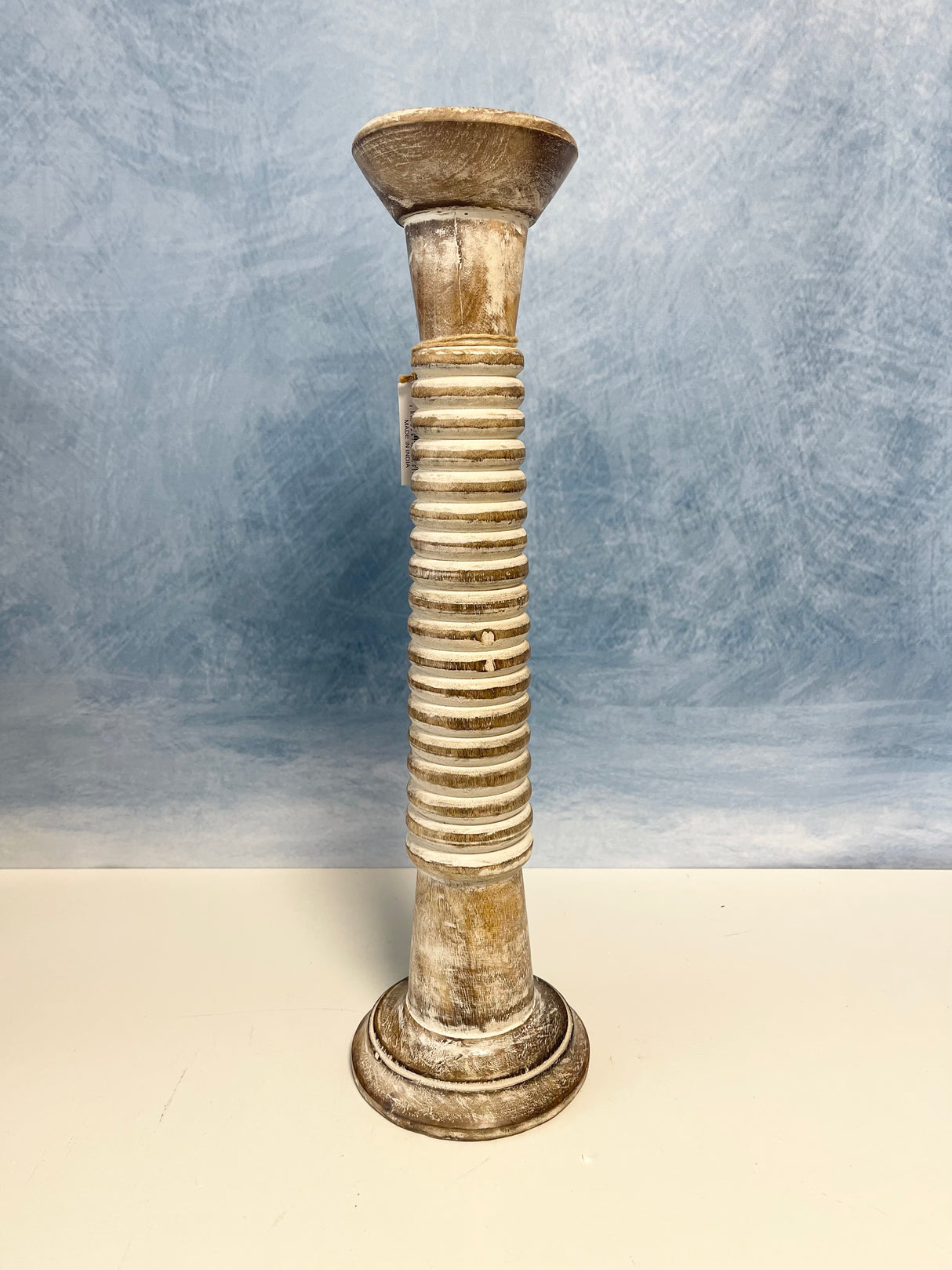Ribbed Wood Pillar Candleholder - 3 Sizes