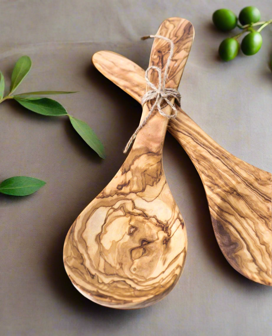 Olive Wood Handmade Salad Servers Set
