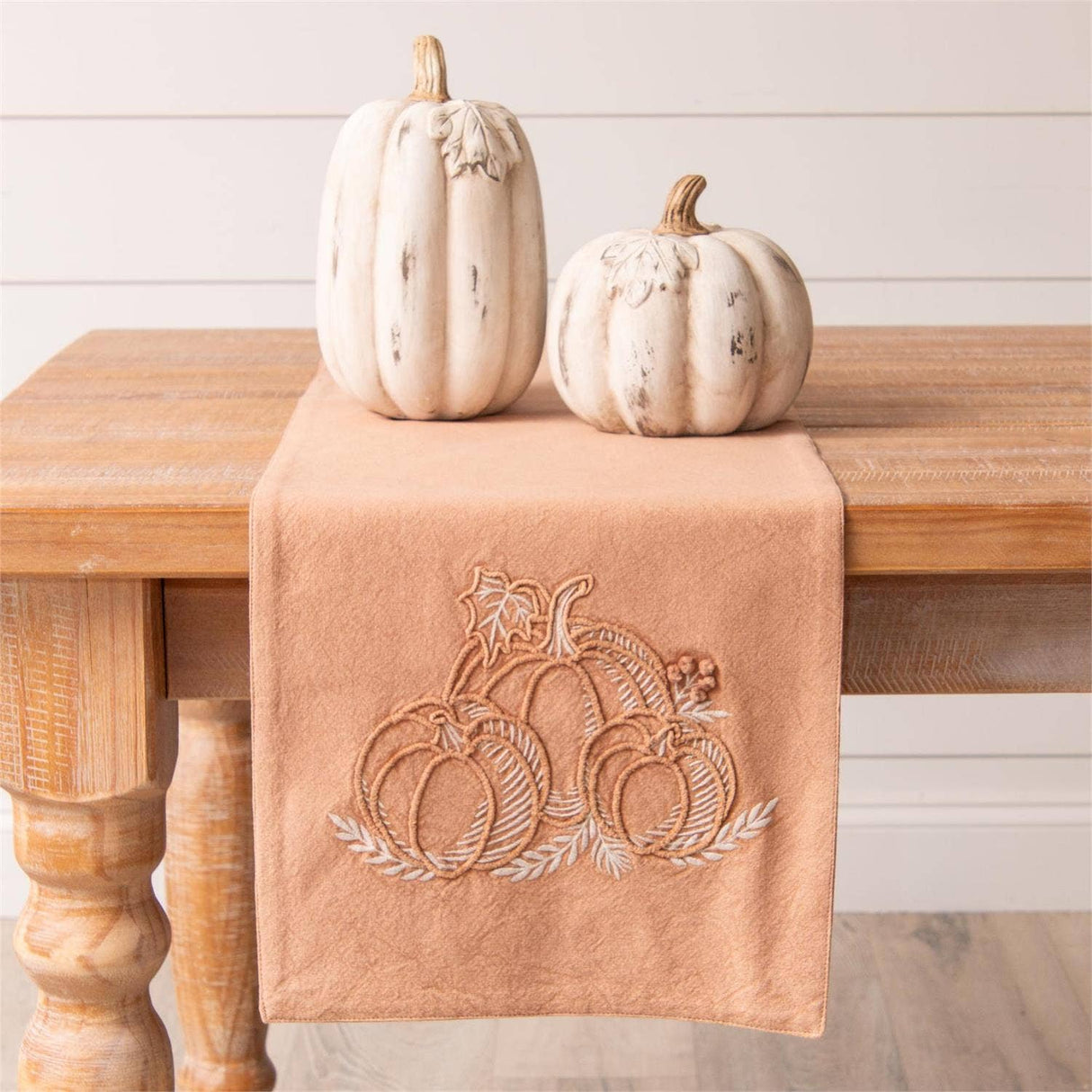 Stonewash Pumpkin Embroidery Table Runner