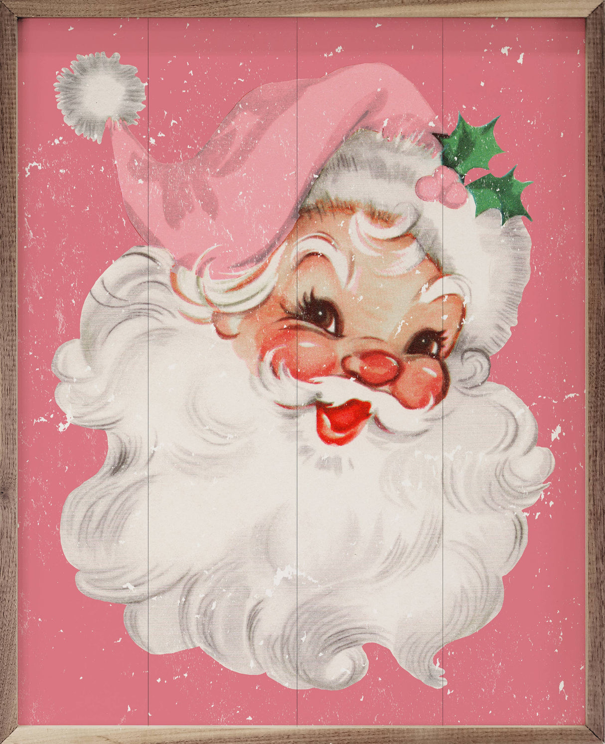 Pink Santa Wood Art