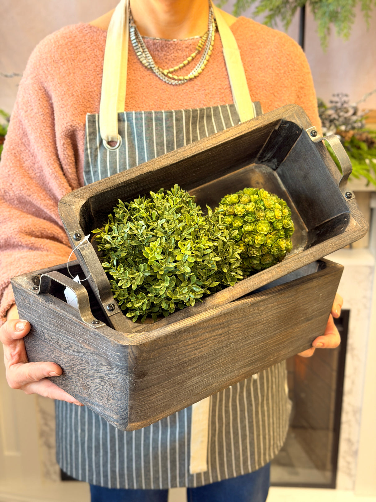 Deep Wooden Tray w/ Metal Handles