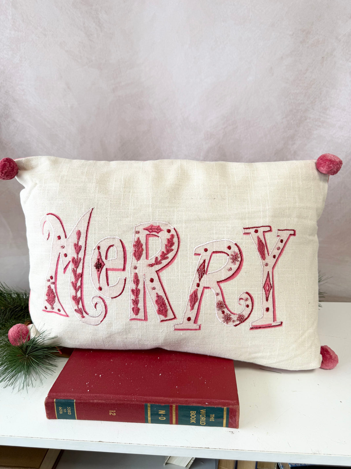 Beaded Embroidery Merry Lumbar Pillow