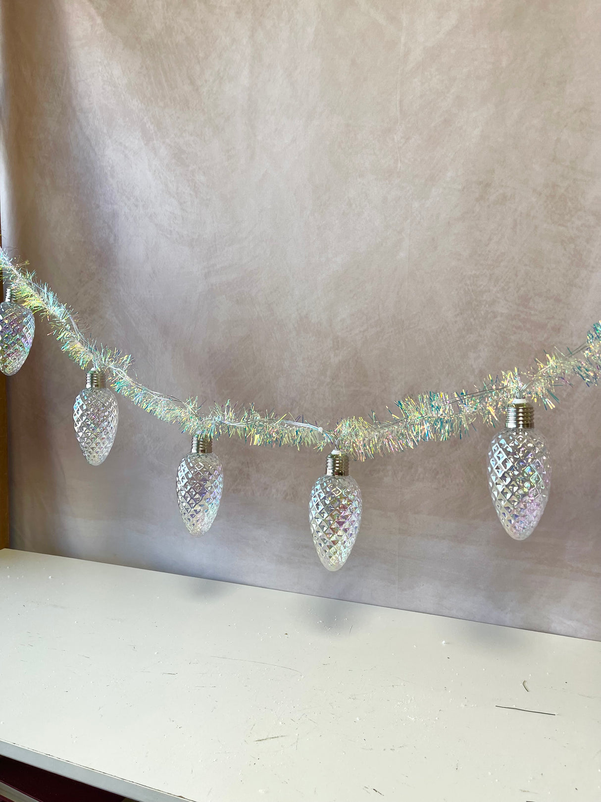 6' Lighted Iridescent Bulb Tinsel Garland